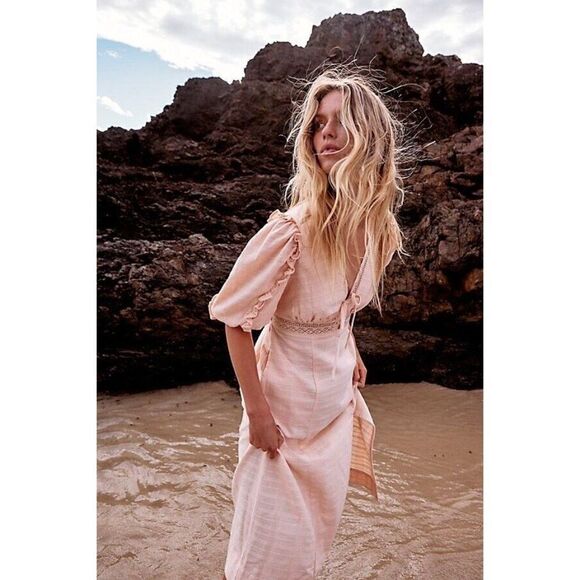 NWT FREE PEOPLE Sz XS SLOW PACE MIDI DRESS IN DREAMT KISS - Picture 1 of 3